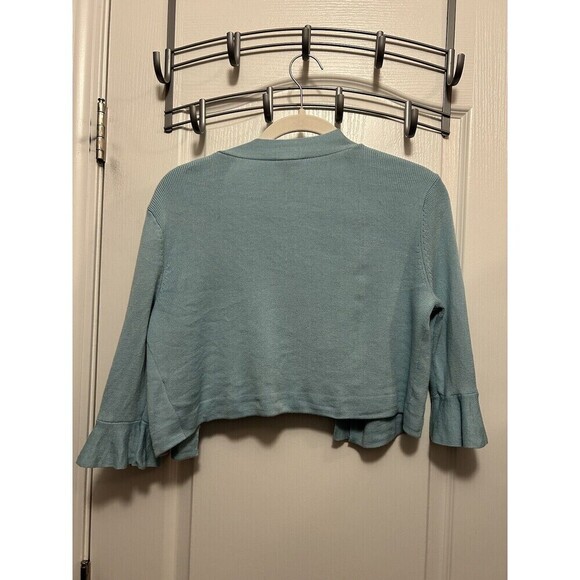 Talbots Open Cropped Cardigan Sweater Light Blue Women’s Small Scalloped Shrug - Picture 2 of 14